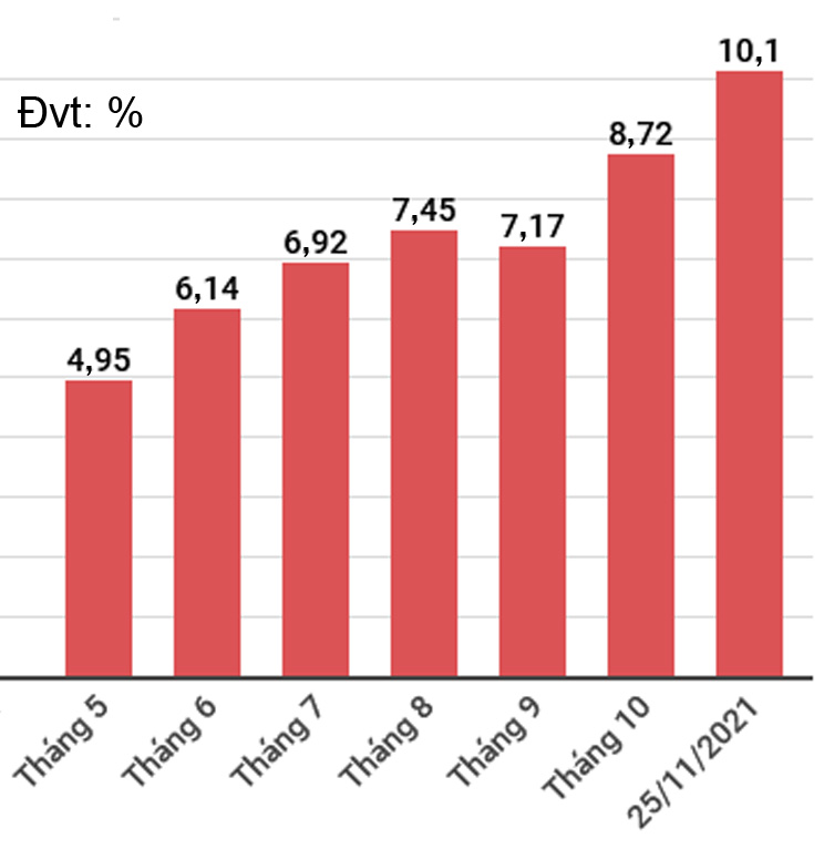  Tăng trưởng tín dụng đạt hơn 10% tính đến cuối tháng 11/2021.