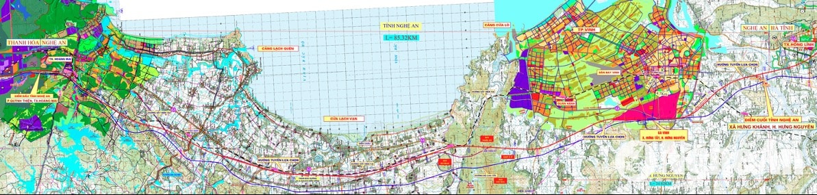 Dự án đường sắt tốc độ cao Bắc - Nam được Quốc hội thông qua chủ trương đầu tư vào tháng 11/2024, với tổng mức đầu tư sơ bộ khoảng hơn 67,3 tỷ USD. Dự kiến, đoạn qua Nghệ An có tổng chiều dài 85,5Km. Trong ảnh là sơ đồ hướng tuyến đường sắt cao tốc qua Nghệ An. Ảnh: Thành Duy